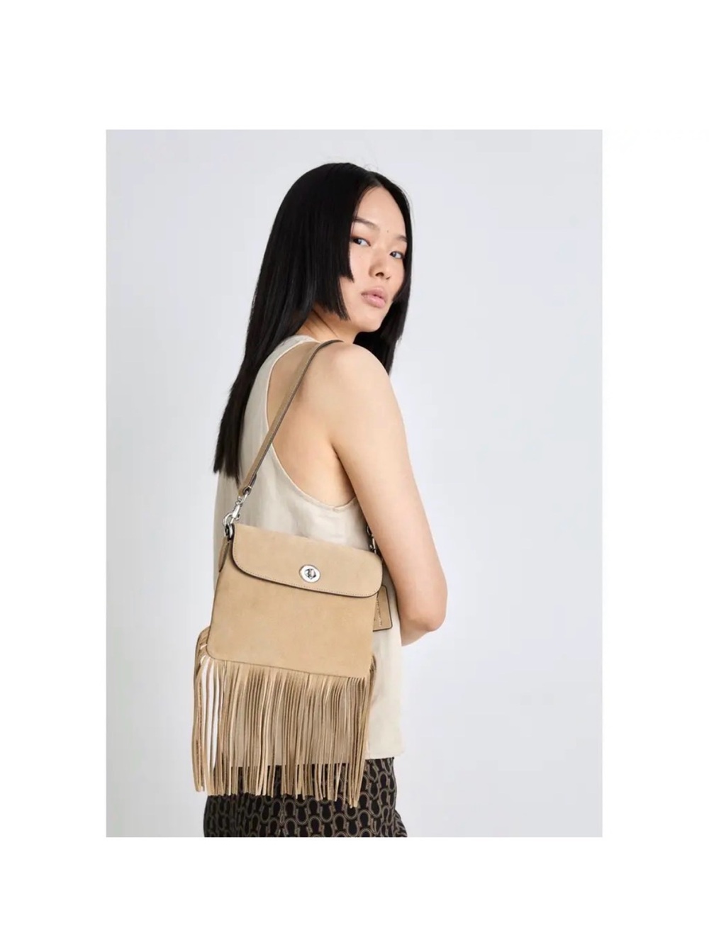 Coach Tan Suede Fringe Shoulder Bag